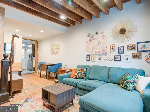 1510 N Leithgow St, Philadelphia, PA 19122 - living room with beam ceiling, light wood-style flooring, and recessed lighting