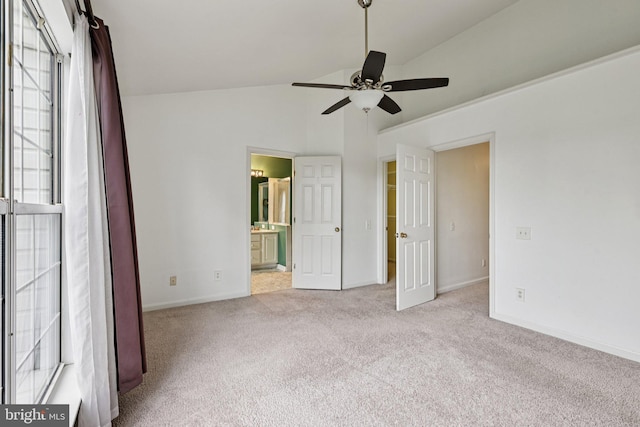 11793 Nates Pl, Woodbridge, VA 22192 - unfurnished bedroom with lofted ceiling, carpet floors, ensuite bath, and a ceiling fan