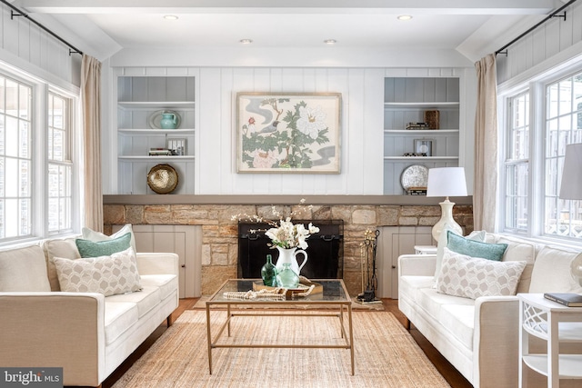 512 Piccadilly Rd, Baltimore, MD 21204 - sitting room with a fireplace, wood finished floors, and built in features