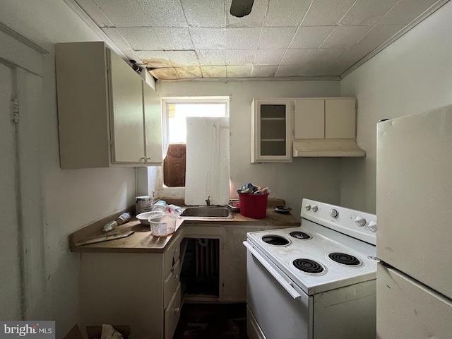 4728 York Rd, Baltimore, MD 21212 - kitchen with white appliances, a sink, and under cabinet range hood