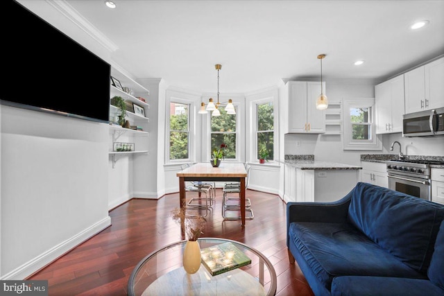 1832 Calvert St NW Unit 3, Washington, DC 20009 - living room with dark wood finished floors, recessed lighting, crown molding, and baseboards