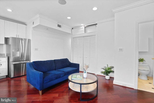 1832 Calvert St NW Unit 3, Washington, DC 20009 - living room with crown molding, wood-type flooring, baseboards, and recessed lighting