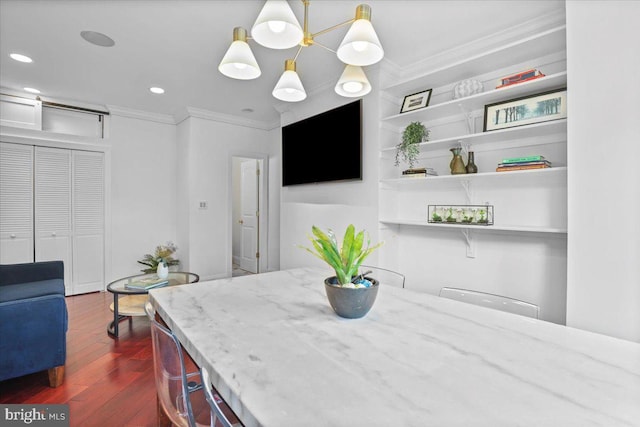 1832 Calvert St NW Unit 3, Washington, DC 20009 - dining area with ornamental molding, dark wood-style flooring, and recessed lighting