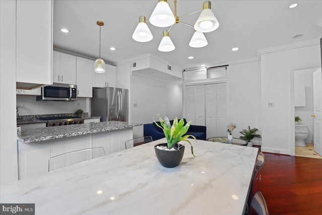 1832 Calvert St NW Unit 3, Washington, DC 20009 - dining room with crown molding, dark wood-style flooring, recessed lighting, and baseboards