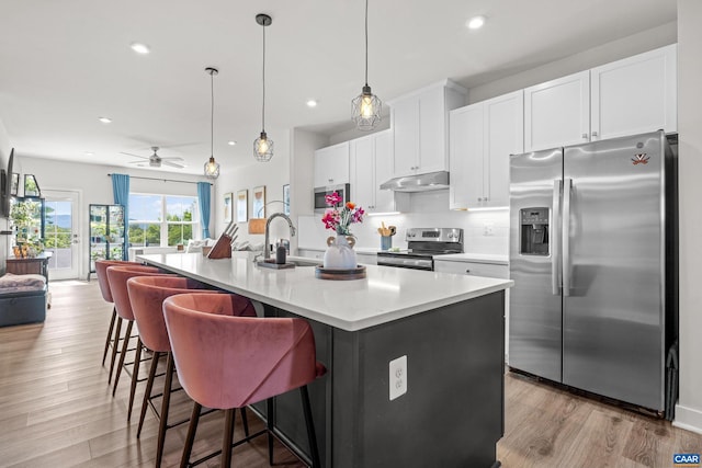 820 Swede St, Charlottesville, VA 22901 - kitchen with appliances with stainless steel finishes, under cabinet range hood, a sink, open floor plan, and recessed lighting