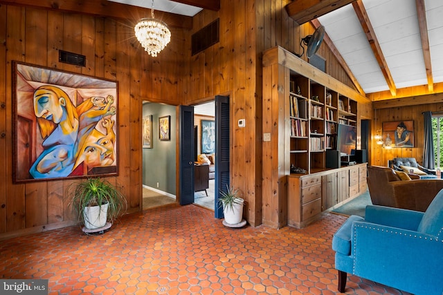 320 S Main St, Quakertown, PA 18951 - living area featuring wooden walls and a chandelier