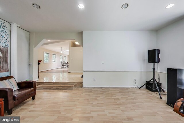 3603 John Ct, Annandale, VA 22003 - living area featuring recessed lighting, wood finished floors, arched walkways, and baseboards