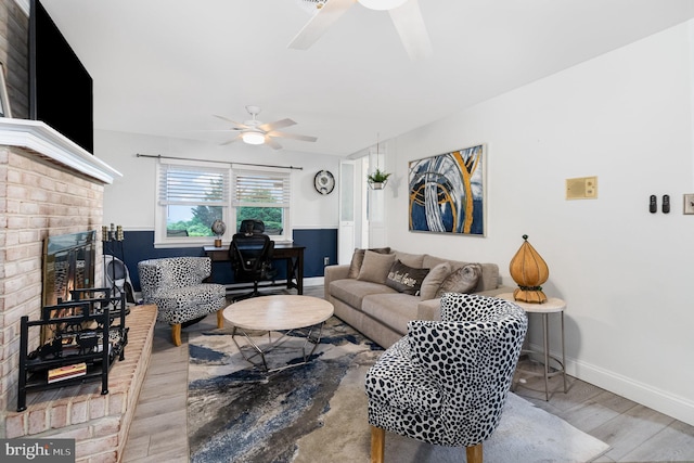 44 Creek Rd, Newville, PA 17241 - living room with ceiling fan, wood finished floors, baseboards, and a fireplace