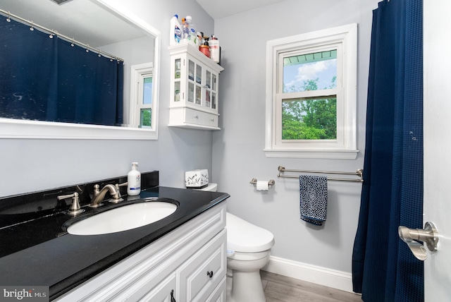44 Creek Rd, Newville, PA 17241 - full bathroom with vanity, toilet, wood finished floors, baseboards, and a shower with curtain
