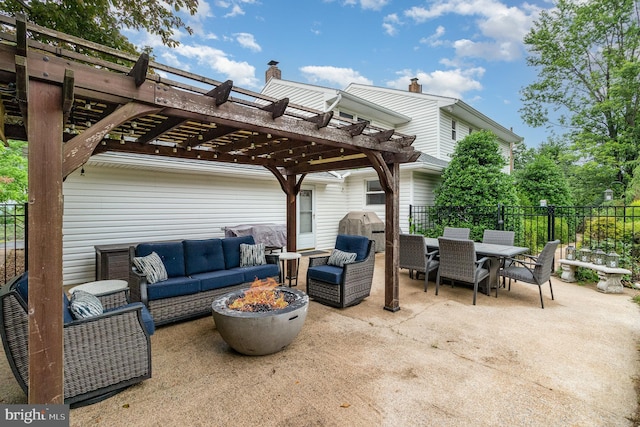 44 Creek Rd, Newville, PA 17241 - view of patio / terrace with an outdoor living space with a fire pit, a pergola, and outdoor dining space