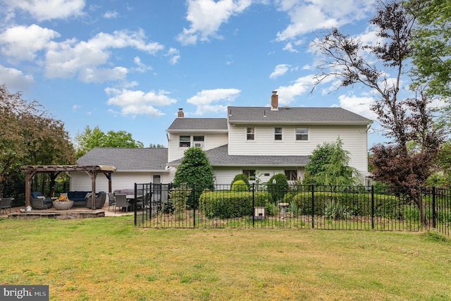 44 Creek Rd, Newville, PA 17241 - rear view of property featuring a pergola, an outdoor hangout area, a patio, and a chimney