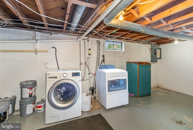 1503 Shirley Ave, Carlisle, PA 17013 - laundry room with washer and dryer, electric panel, and concrete block wall