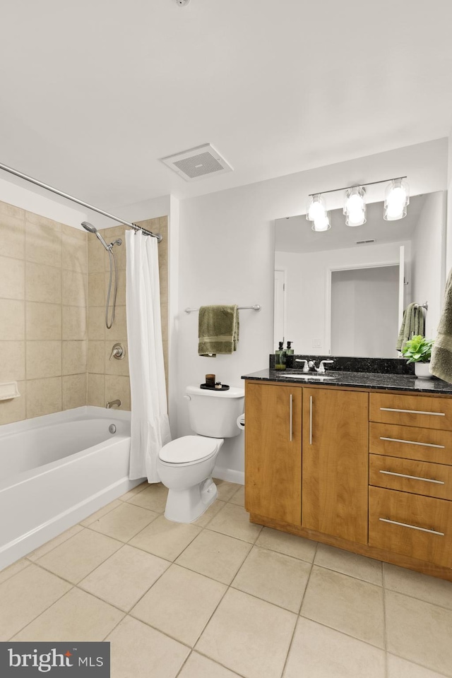 1021 N Garfield St Unit B37, Arlington, VA 22201 - bathroom featuring tile patterned floors, toilet, vanity, and shower / tub combo with curtain