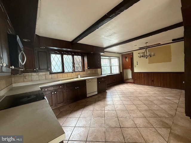 790 Hopewell Rd, Downingtown, PA 19335 - kitchen featuring dishwasher, stainless steel microwave, beamed ceiling, a wainscoted wall, and a sink