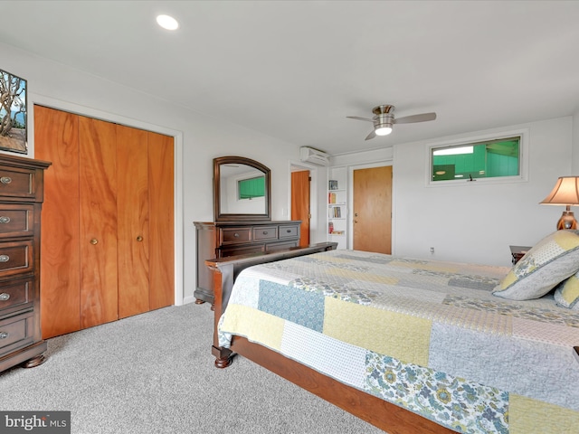 927 Thompson Ave, Jonestown, PA 17038 - bedroom featuring a wall mounted air conditioner, carpet flooring, a closet, and a ceiling fan