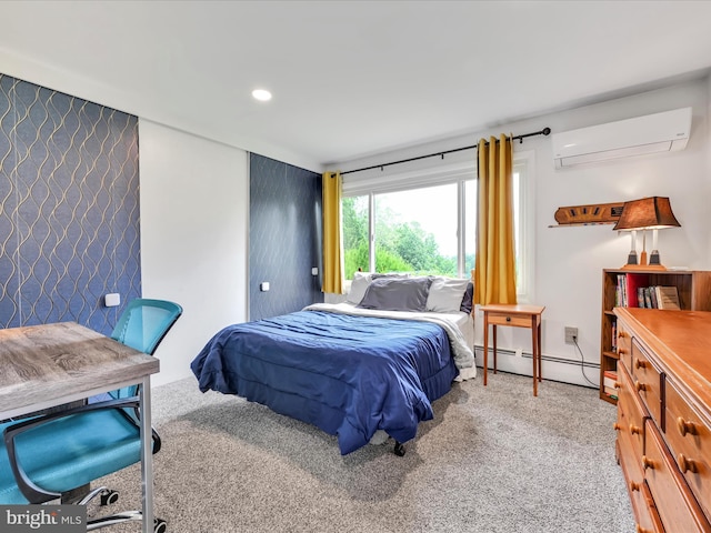 927 Thompson Ave, Jonestown, PA 17038 - bedroom featuring a wall mounted air conditioner, a baseboard radiator, carpet, and recessed lighting