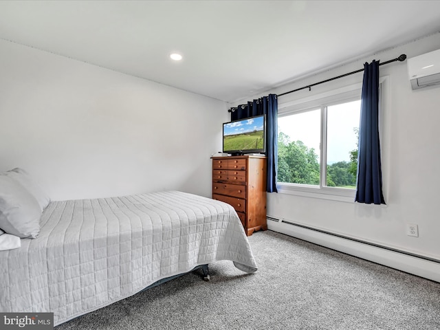 927 Thompson Ave, Jonestown, PA 17038 - bedroom with baseboard heating, carpet, a wall mounted air conditioner, and recessed lighting