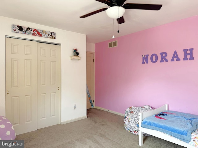 584 Meadow Ln, Pennsburg, PA 18073 - bedroom with light carpet, baseboards, a closet, and a ceiling fan