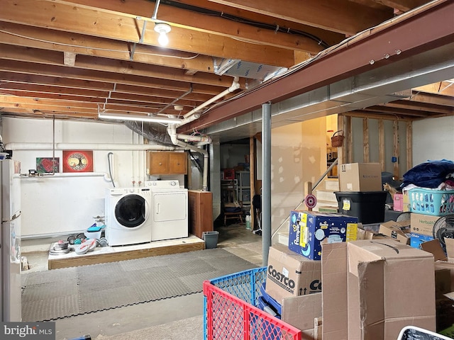 584 Meadow Ln, Pennsburg, PA 18073 - unfinished basement with independent washer and dryer and freestanding refrigerator