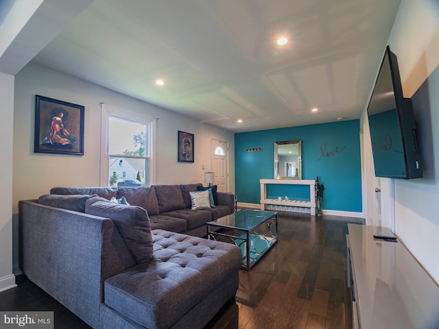 2509 Mason St, Silver Spring, MD 20902 - living room featuring dark wood-style floors, recessed lighting, and baseboards