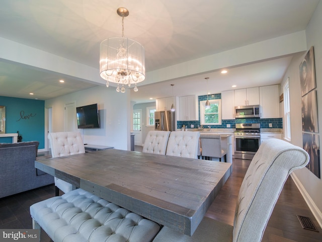 2509 Mason St, Silver Spring, MD 20902 - dining room featuring a chandelier, recessed lighting, and dark wood-type flooring