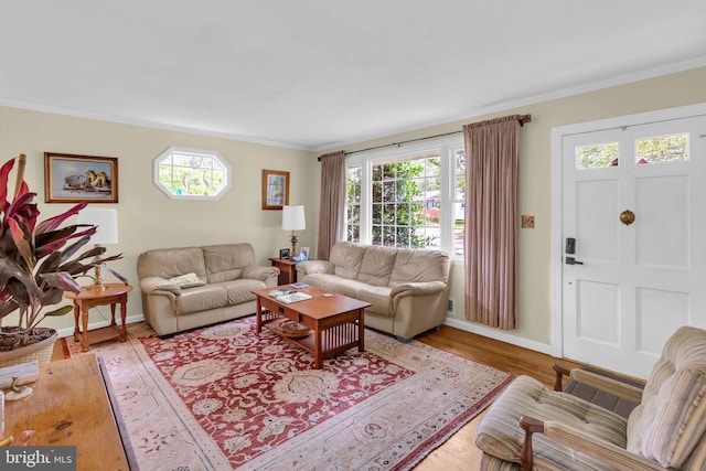 525 Center Dr, Severna Park, MD 21146 - living area featuring plenty of natural light, crown molding, and wood finished floors