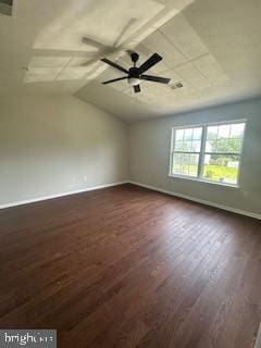 5920 Plata St, Clinton, MD 20735 - empty room featuring dark wood finished floors, vaulted ceiling, and a ceiling fan