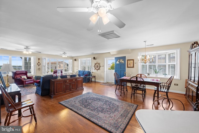 3685 1st Ave, Edgewater, MD 21037 - living area with wood finished floors, ceiling fan, baseboards, and a chandelier