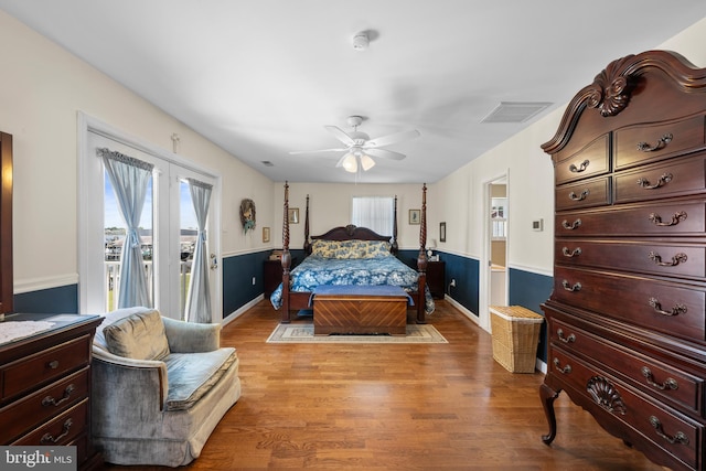 3685 1st Ave, Edgewater, MD 21037 - bedroom featuring access to outside, wood finished floors, baseboards, and a ceiling fan