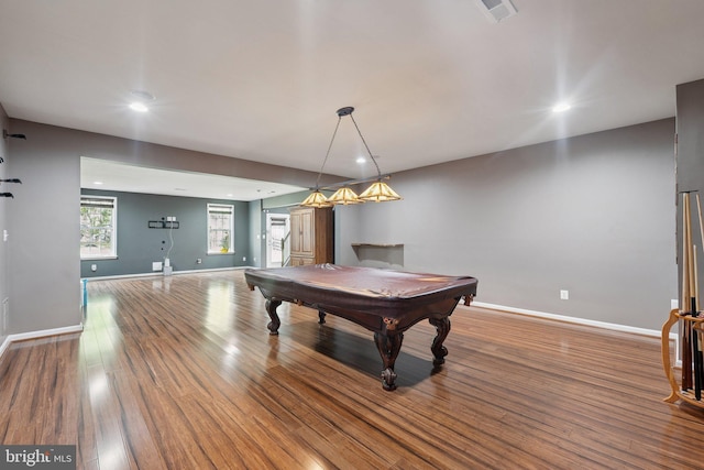 21550 Wild Timber Ct, Broadlands, VA 20148 - rec room featuring wood finished floors, baseboards, recessed lighting, and billiards