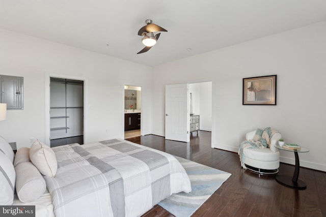 1107 S Walter Reed Dr S Unit 502, Arlington, VA 22204 - bedroom featuring hardwood / wood-style flooring, electric panel, baseboards, and a ceiling fan