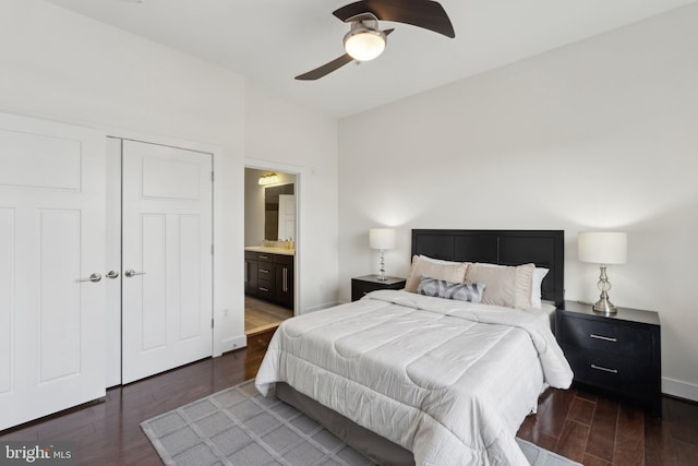 1107 S Walter Reed Dr S Unit 502, Arlington, VA 22204 - bedroom with dark wood-type flooring, connected bathroom, ceiling fan, and a closet