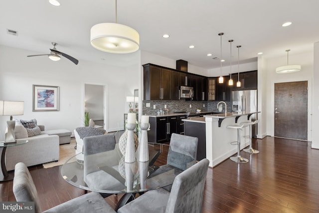 1107 S Walter Reed Dr S Unit 502, Arlington, VA 22204 - dining area with ceiling fan, dark wood finished floors, recessed lighting, and baseboards