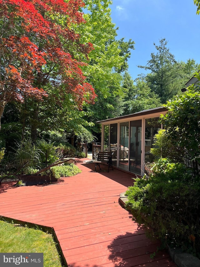 2545 Pioneer Rd, Hatboro, PA 19040 - wooden deck with a sunroom