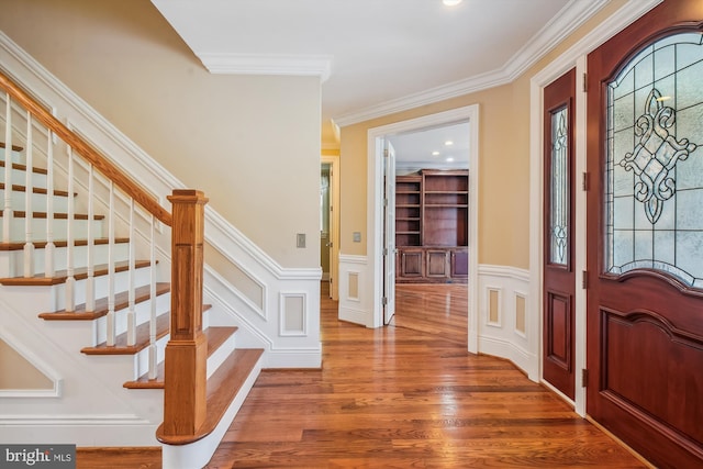 2375 Ballenger Creek Pike, Adamstown, MD 21710 - foyer entrance featuring stairway, wood finished floors, a wainscoted wall, a decorative wall, and healthy amount of natural light