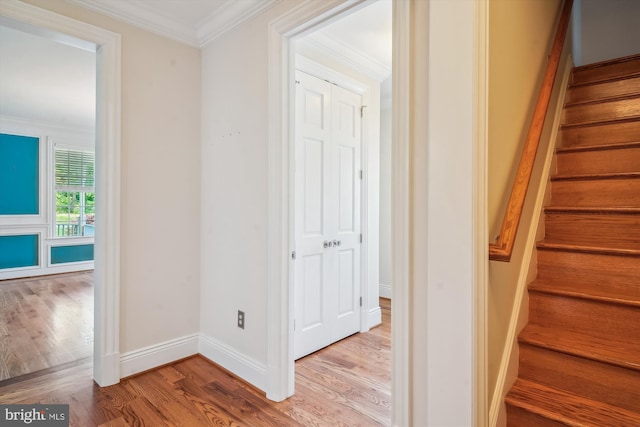 2375 Ballenger Creek Pike, Adamstown, MD 21710 - staircase with wood finished floors, crown molding, and baseboards