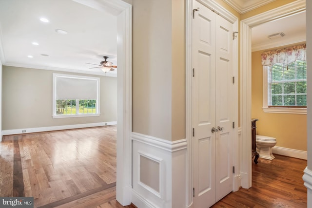 2375 Ballenger Creek Pike, Adamstown, MD 21710 - hall featuring crown molding, plenty of natural light, wood finished floors, baseboards, and recessed lighting