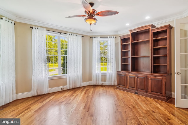 2375 Ballenger Creek Pike, Adamstown, MD 21710 - spare room featuring baseboards, a ceiling fan, light wood-type flooring, ornamental molding, and recessed lighting