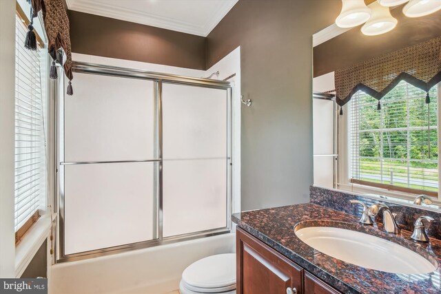 2375 Ballenger Creek Pike, Adamstown, MD 21710 - bathroom with vanity, ornamental molding, toilet, and bath / shower combo with glass door