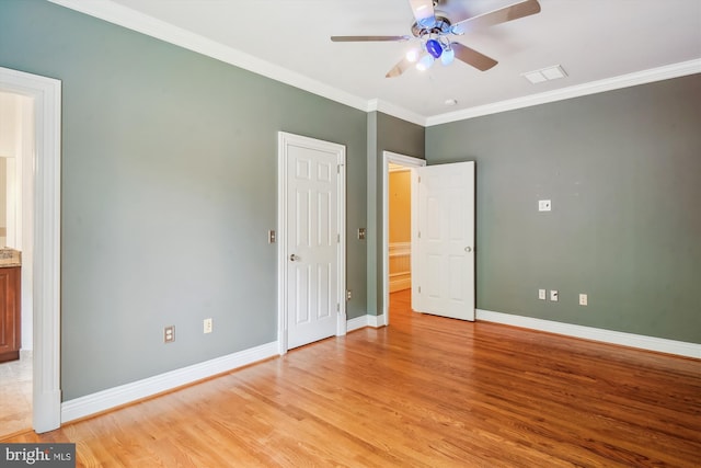 2375 Ballenger Creek Pike, Adamstown, MD 21710 - unfurnished bedroom with baseboards, ornamental molding, light wood finished floors, and a ceiling fan