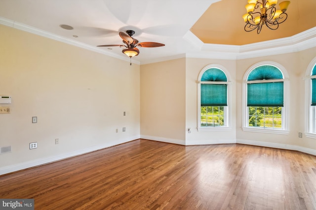 2375 Ballenger Creek Pike, Adamstown, MD 21710 - unfurnished room featuring a chandelier, wood finished floors, crown molding, baseboards, and ceiling fan