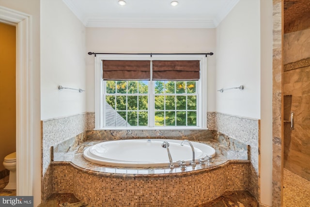 2375 Ballenger Creek Pike, Adamstown, MD 21710 - full bath with a bath, toilet, crown molding, and tiled shower