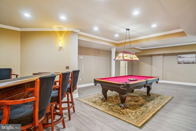 2375 Ballenger Creek Pike, Adamstown, MD 21710 - playroom featuring wood finished floors, crown molding, baseboards, billiards, and recessed lighting