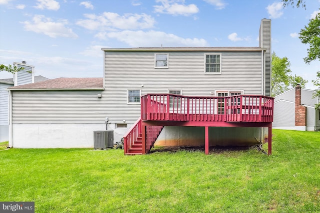 14616 Orangewood St, Silver Spring, MD 20905 - back of house with a deck, a chimney, a lawn, and cooling unit
