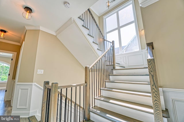1600 Great Falls St, Mclean, VA 22101 - stairway with wainscoting, crown molding, and wood finished floors