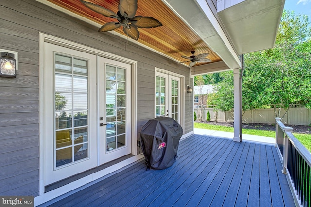1600 Great Falls St, Mclean, VA 22101 - wooden terrace with french doors, a ceiling fan, and a grill