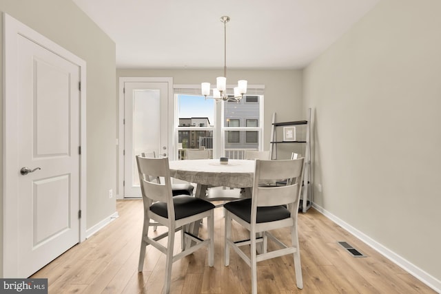 2521 River Terrace Rd, Hyattsville, MD 20782 - dining space featuring a chandelier, light wood finished floors, and baseboards