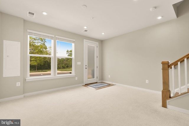 2521 River Terrace Rd, Hyattsville, MD 20782 - foyer featuring carpet flooring, stairs, baseboards, and recessed lighting