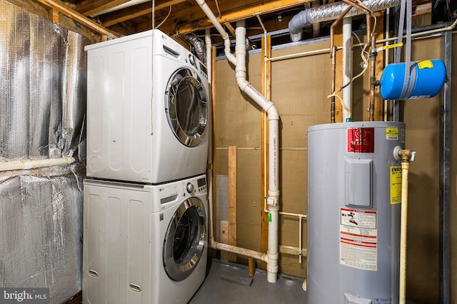1207 Blithe Ct, Upper Marlboro, MD 20774 - washroom with stacked washing machine and dryer and water heater