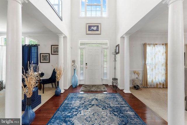 14207 Pollin St, Accokeek, MD 20607 - entryway featuring ornate columns, wood finished floors, and ornamental molding